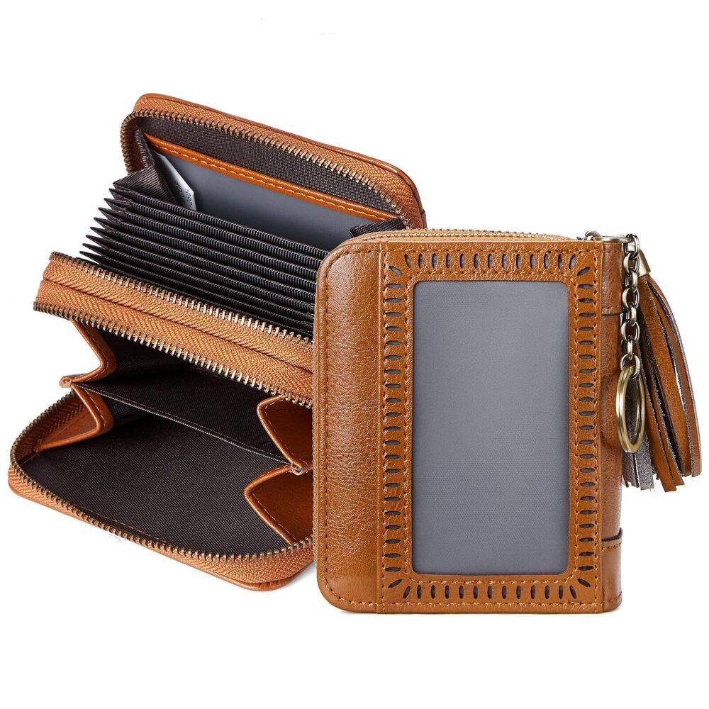 7058 Credit Card Holder Wallet RFID Double Zipper Small Wallet Leather